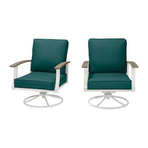 Marina Point White Steel Outdoor Patio Swivel Lounge Chair with CushionGuard Malachite Green Cushions (2-Pack)