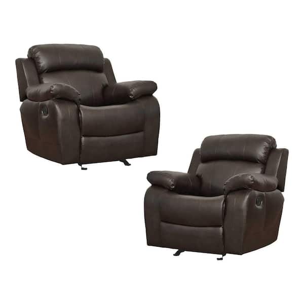 EVERGLADE HOME Alamo Brown Faux leather Upholstery Reclining Chair (Set of 2)