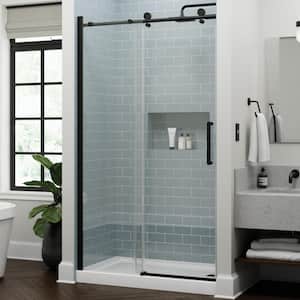 Exuma 48 in. W x 76 in. H Frameless Sliding Shower Door in Matte Black with 3/8 in. (10mm) Tempered Clear Glass