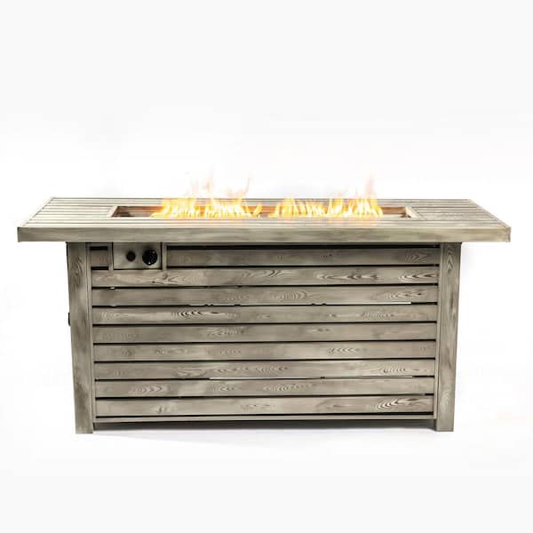 JimsMaison 53.5 in. W x 22 in. D x 24 in. H Rectangle Steel Propane Patio Fire Pits in Light Beige