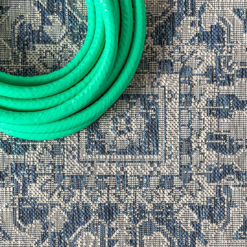 Navy and Gray Round Medallion Flat Woven Synthetic Rug
