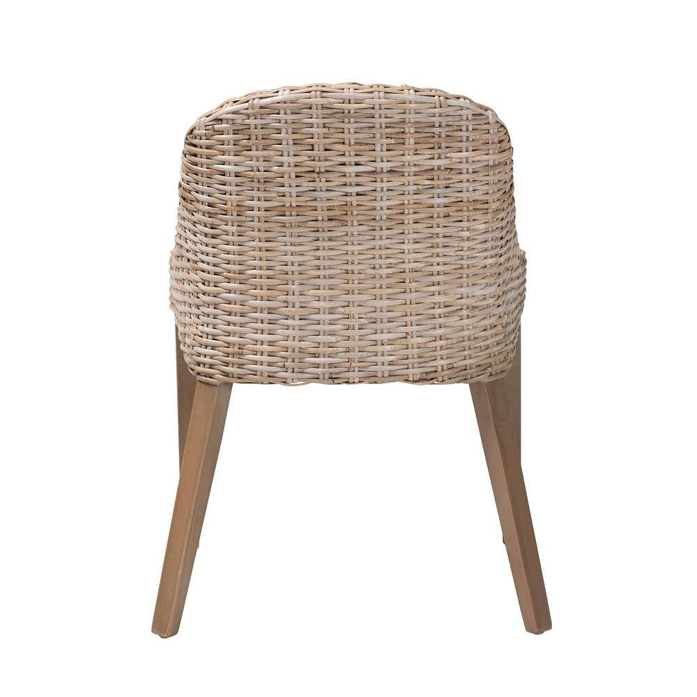 Lara Gray Rattan and Mahogany Wood Bohemian Dining Chair