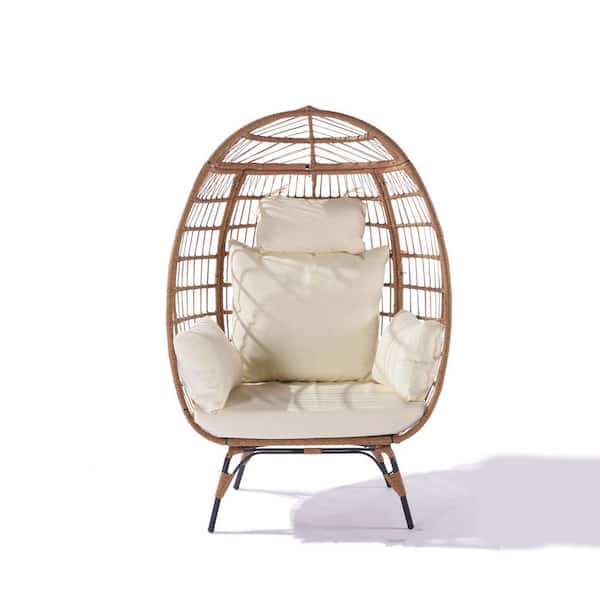 Afoxsos 39 in. 1-Person Outdoor Garden Rattan Egg Swing Chair Patio Hanging Chair with Yellow Cushion