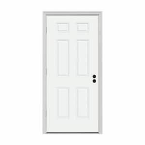 36 in. x 80 in. 6-Panel White Painted Steel Prehung Right-Hand Outswing Front Door w/Brickmould