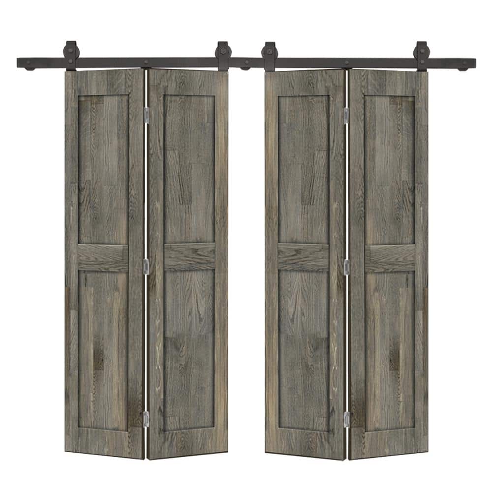 72 in. x 80 in. 2-Panel Shaker Hollow Core Weather Gray Pine Wood Double Bi-fold Door with Barn Door Hardware Kit price history on PriceWatchPro