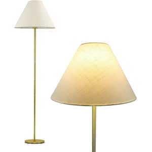 Mika 65 in. Brass Floor Lamp with White Fabric Shade