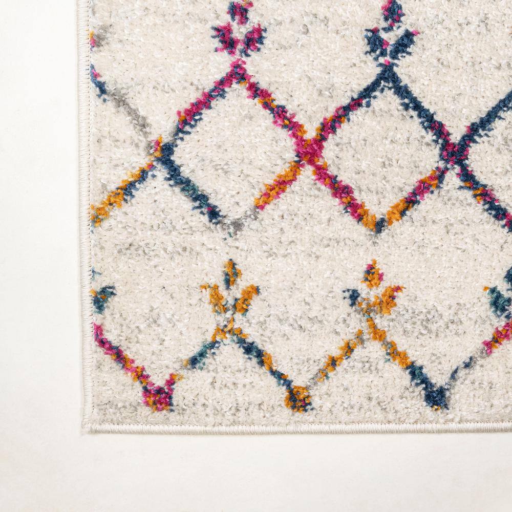 Cream and Multi Diamond Pattern 8' x 10' Synthetic Area Rug