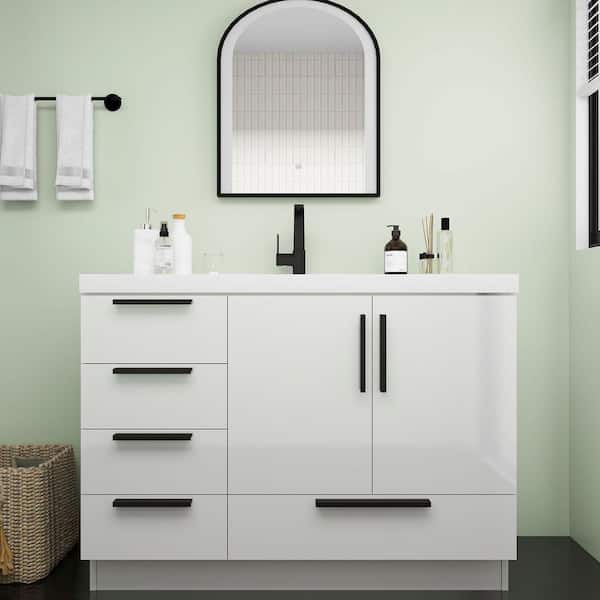 Carla 47 in. W x 20 in. D x 35 in. H Single Sink Freestanding Bath Vanity in Gloss White with White Acrylic Top