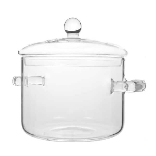 6.3 in. Glass Saucepan 15 cm Borosilicate Heat Resistant Handles Transparent Pot with Lid Stovetop Cooking Soup