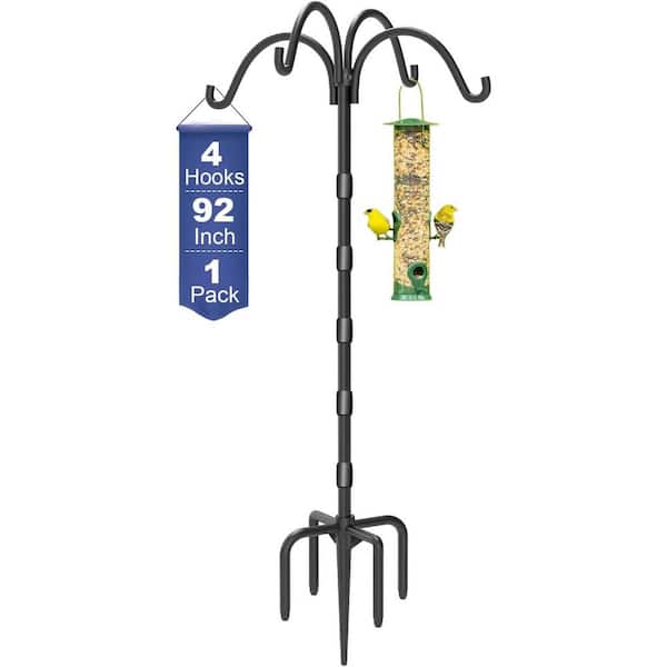 4-Hook Adjustable Shepherds Hooks with Plastic Tube, 92" Heavy Duty Bird Feeder Pole with 5 Prongs Base(1 Pack)