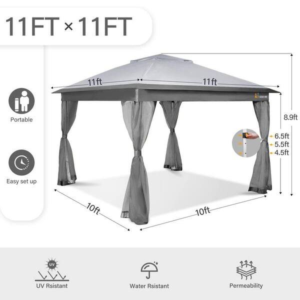 11 ft. x 11 ft. Pop Up Gazebo with Mosquito Netting, Outdoor