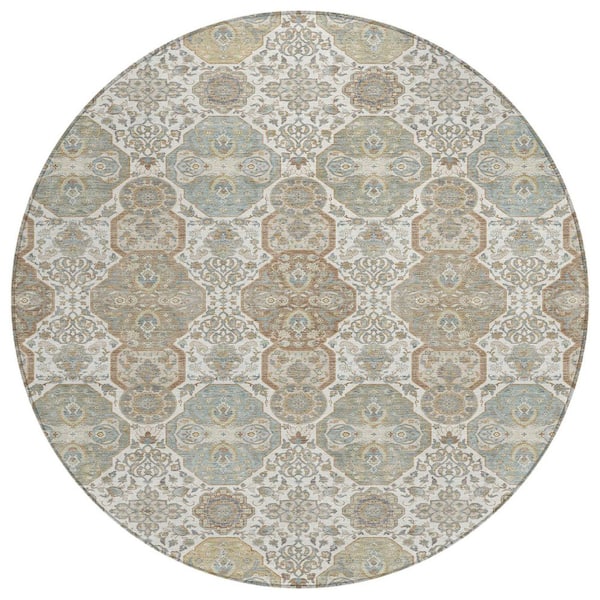 Chantille Machine Washable Indoor/Outdoor Abstract ACN2484 Ivory 8 ft. x 8 ft. Round Rug