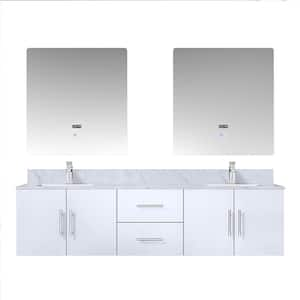 Geneva 72 in. W x 22 in. D Glossy White Double Bath Vanity, Carrara Marble Top, Faucet Set and 30 in. LED Mirrors