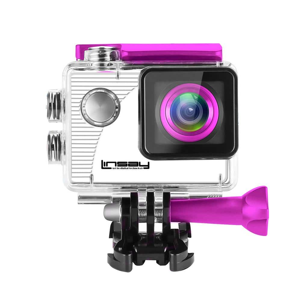 LINSAY Funny Kids Pink Action Camera Sport Outdoor Activities HD Video and Photos Micro SD Card Slot up to 32GB