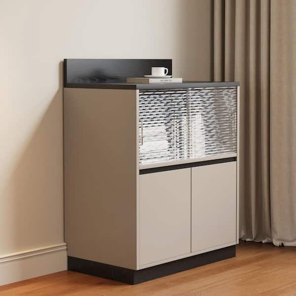 THE RIGHT PATH 31.49 in. MDF Dresser Table with Striped Glass Door, Includes 1-Adjustable Shelf