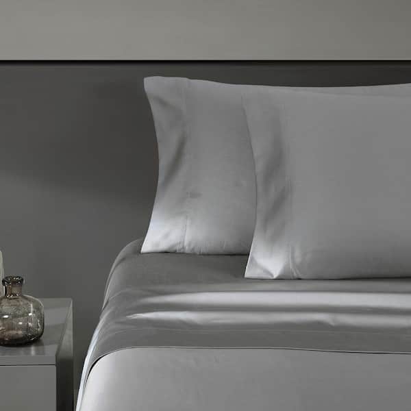 VERA WANG Solid 800 Thread Count 4-Piece White Cotton Blend Sateen Queen Sheet Set