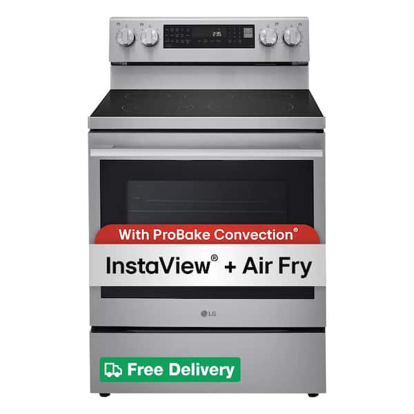 30 in., 6.3 cu. ft. Smart Wi-Fi True Convection Insta View 5-Burner Electric Oven w/ Air Fry Printproof Stainless Steel