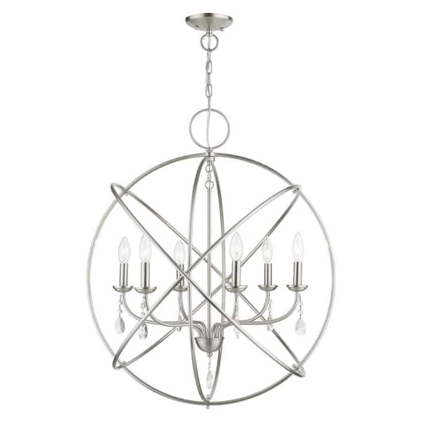AVIANCE LIGHTING Cahill 6-Light Brushed Nickel Pendant Chandelier with Crystals