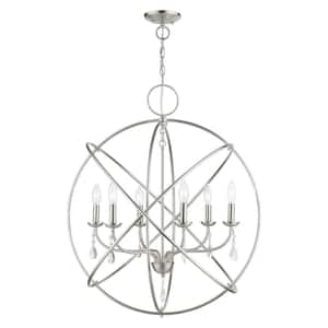 Aria 6-Light Brushed Nickel Pendant Chandelier with Clear Crystals