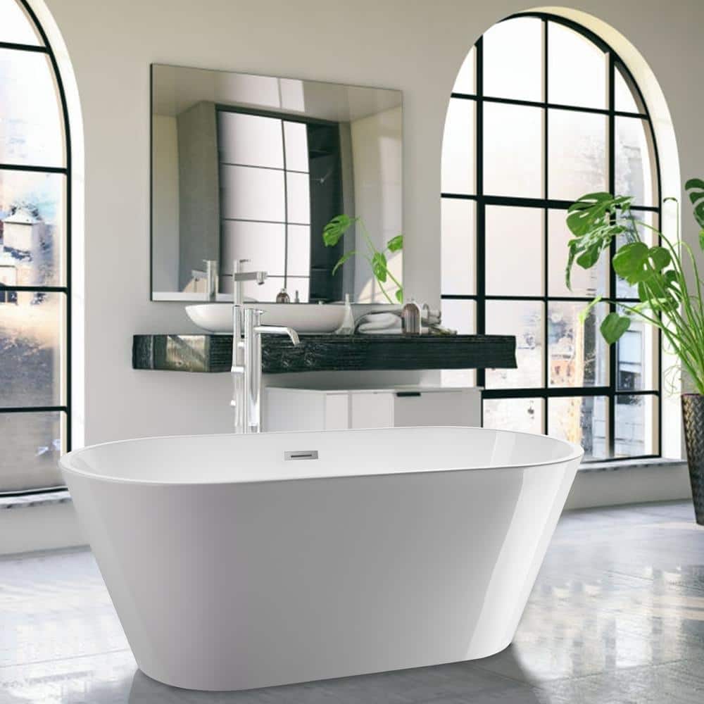 Vanity Art Domme 54 in. Acrylic Flatbottom Freestanding Non-Slip Bathtub in  White/Polished Chrome VA6815-NXSW - The Home Depot