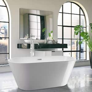 Domme 54 in. Acrylic Flatbottom Freestanding Non-Slip Bathtub in White/Polished Chrome