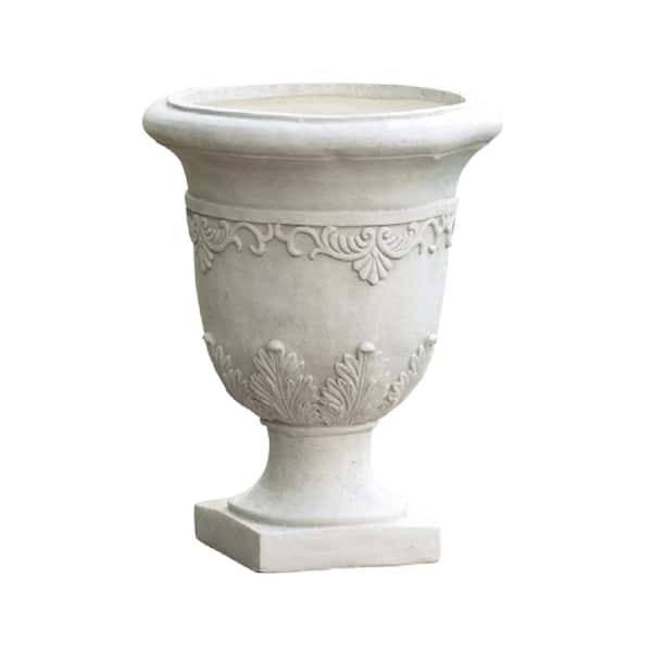 16.75 in. W x 20.25 in. H Antique White Resin Stone Weather-Resistant Moroccan Urn Planter with Drainage Plug