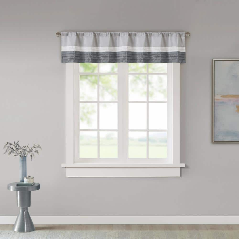 Gray and Ivory Faux Silk Pintuck Window Valance