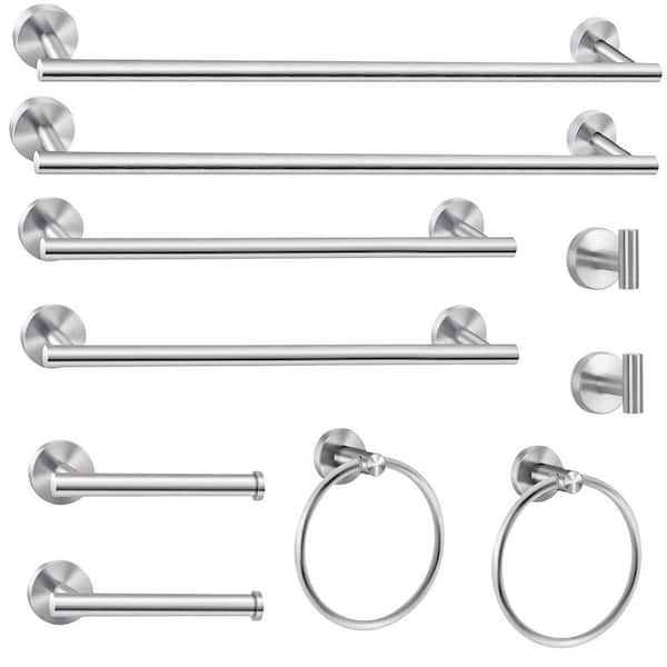 10-Piece Bath Hardware Set Included 24 in. Towel bar, Towel Ring, Toilet Paper Holder and Robe Hook in Brushed Nickel
