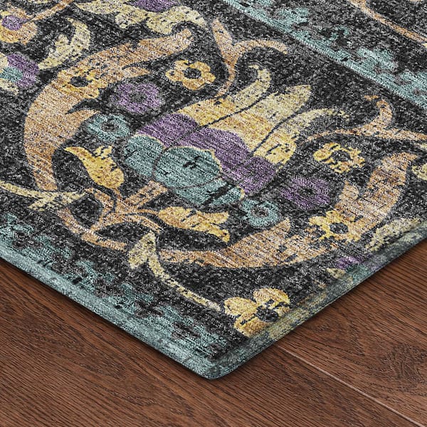 Mayfield Premium Machine Washable Abstract AMF2480 Black 10 ft. x 14 ft. Area Rug