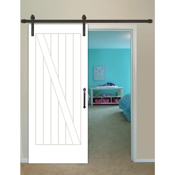 42 in. x 84 in. Cottage One Panel Z-Plank Unf Prime Solid Pine Wood Interior Sliding Barn Door with Bronze Hardware 42 in. x 84 in. Cottage One Panel Z-Plank Unf Prime Solid Pine Wood Interior Sliding Barn Door with Bronze Hardware