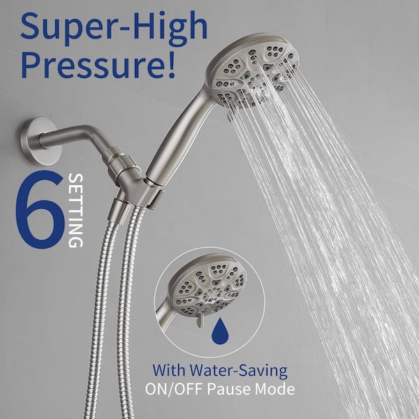5 High Pressure Handheld Shower Head 6-setting - High Flow Even With Low  Water Pressure - Hand Held Showerhead Set With 59 Stainless Steel Hose,  Teflo