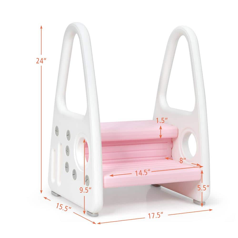 Sleek 2-Step Pink Plastic Kids' Step Stool with Armrests