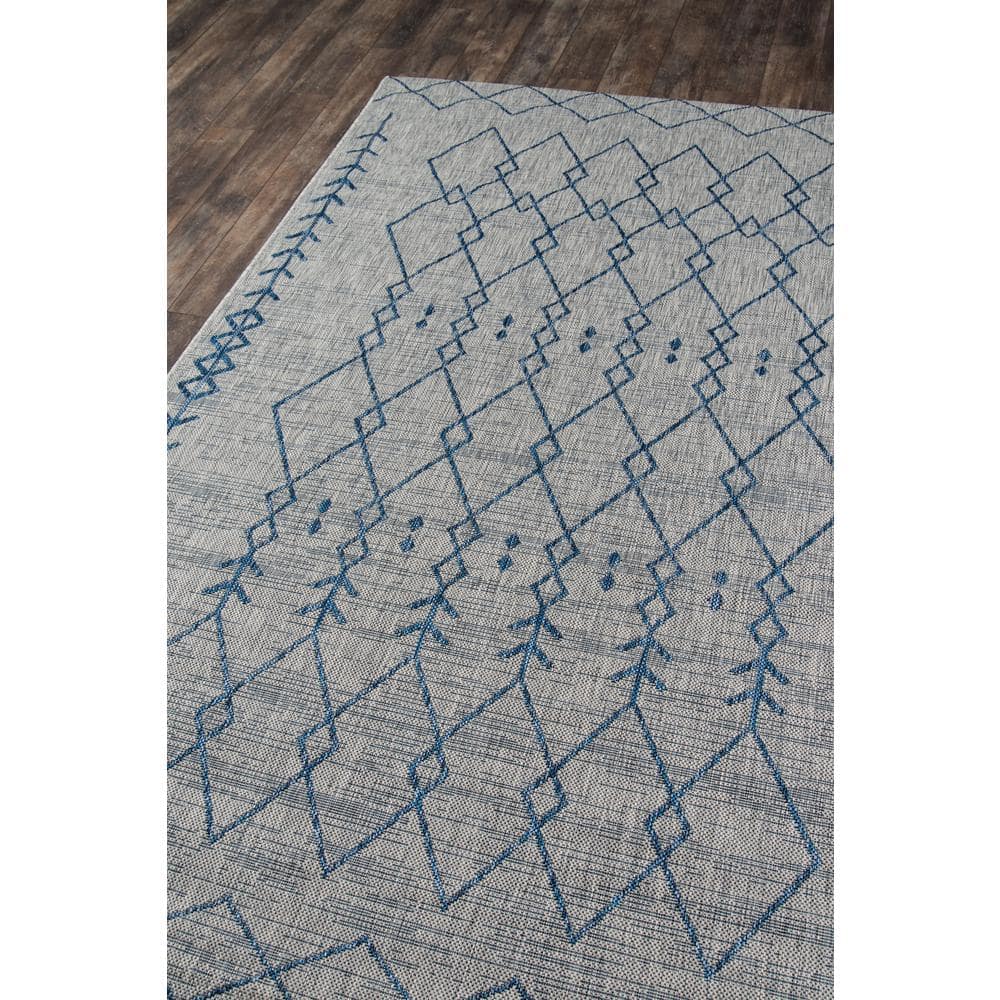 Gray and Blue Geometric Synthetic Runner Rug