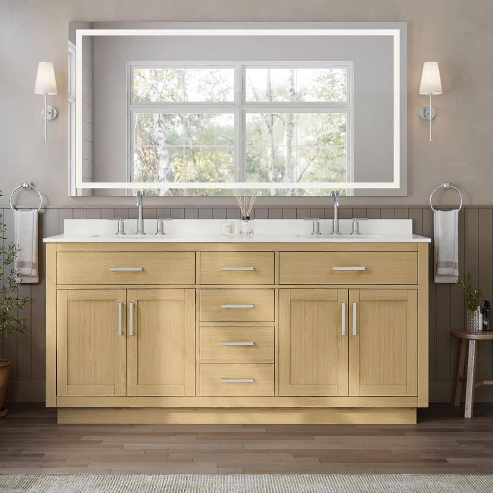 Beckett TK 72 in. Double Freestanding Rift Oak Bath Vanity with White Quartz Top price history on PriceWatchPro