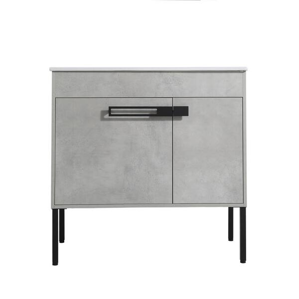CASAINC 18 in. W x 36 in. D x 35 in. H Freestanding Bath Vanity in Cement Gray with White Top with Soft Close Doors