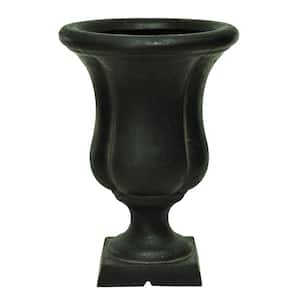 12 in. x 17 in. Cast Stone Fiberglass Sol Urn on Square Base in Aged Charcoal