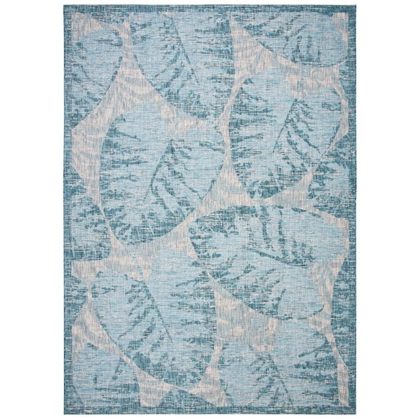Courtyard Gray/Aqua 8 ft. x 10 ft. Oversized Leaf Indoor/Outdoor Area Rug