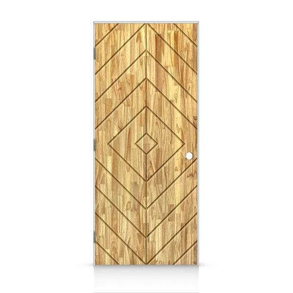 CALHOME 30 in. x 96 in. Diamond Right-Handed Hollow-Core Weather Oak Stained Smooth Pine Wood Single Prehung Interior Door