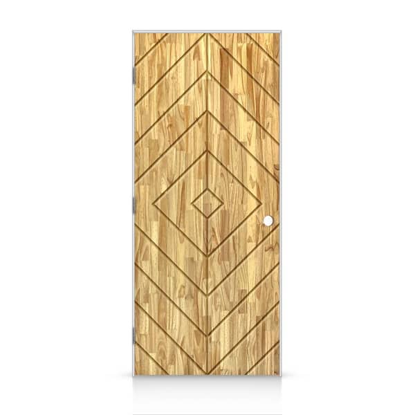 CALHOME 38 in. x 96 in. Diamond Right-Handed Hollow-Core Weather Oak Stained Smooth Pine Wood Single Prehung Interior Door