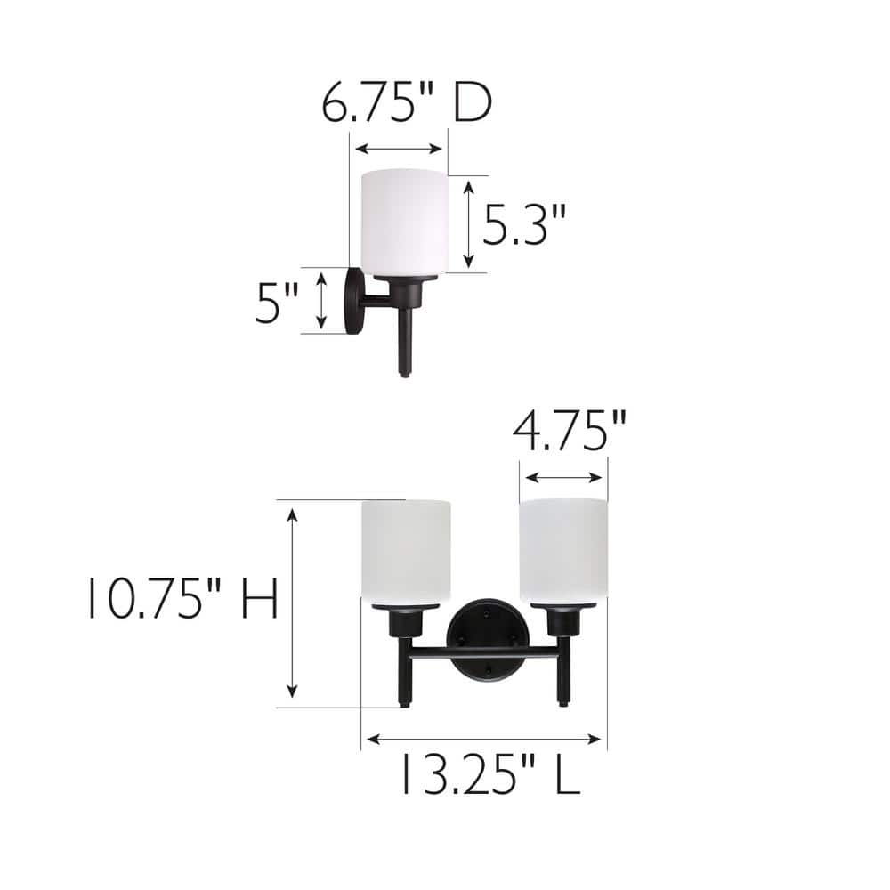 Aubrey Matte Black 2-Light Indoor Wall Light with Frosted Glass Shades