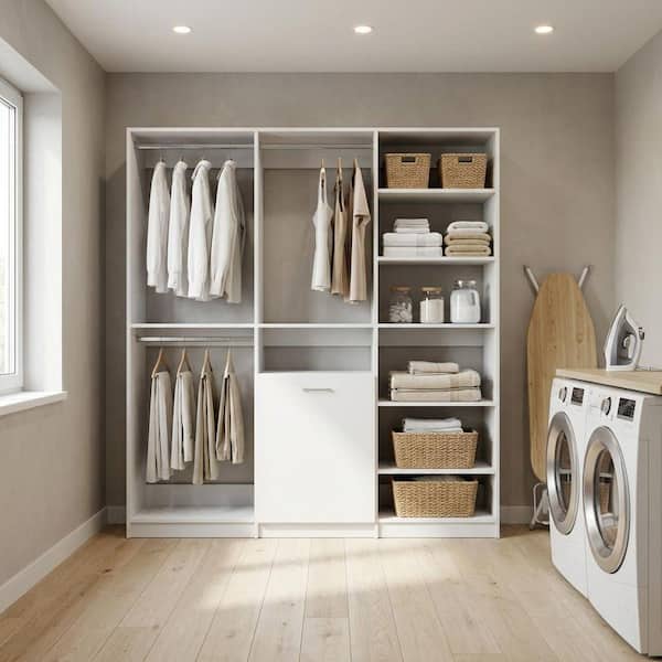 MODULAR CLOSETS Alto Laundry Room 90 in W White Shaker Double Hang