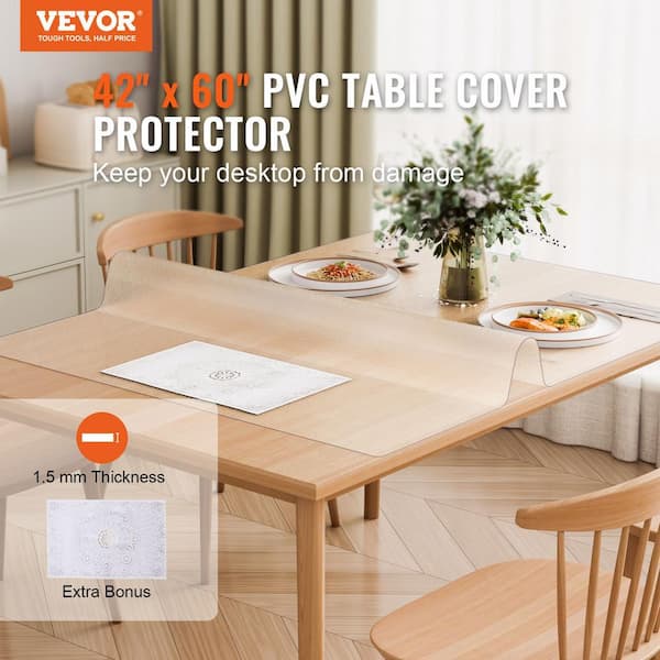 SKYSHALO Plastic Table Cover 42 x 60 in. 2.0 mm Thick Clear Table