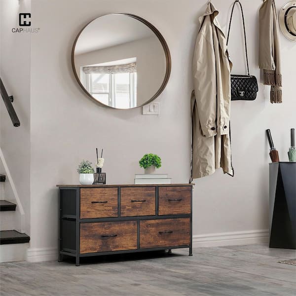 CAPHAUS Rustic Oak 5 Drawer 39.4 in. Wide Dresser