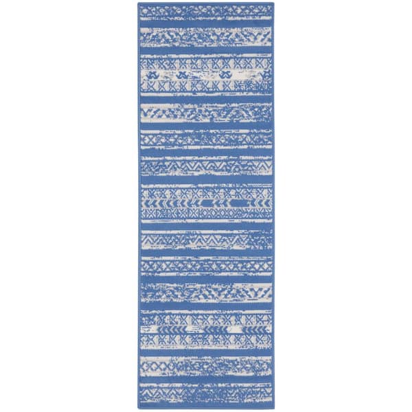 Nourison Whimsicle Light Blue Ivory 2 ft. x 6 ft. Abstract Contemporary Kitchen Runner Area Rug