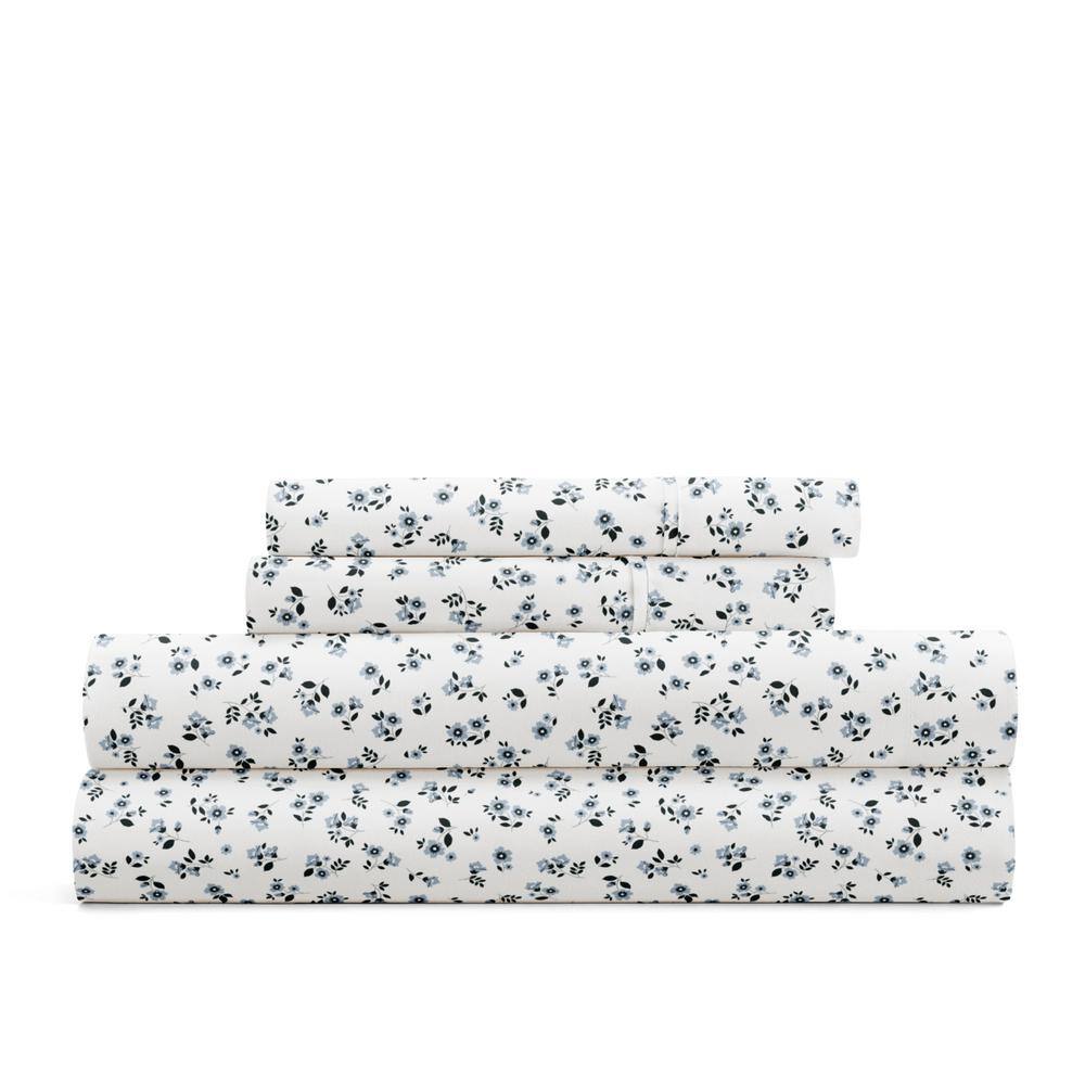 Queen Blue Floral Microfiber Sheet Set