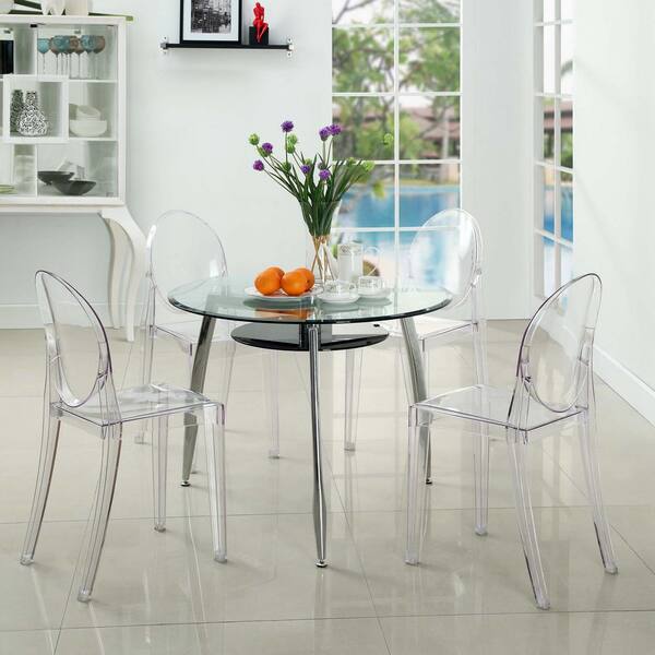 MODWAY Casper Modern Acrylic Stacking Four Dining Armchairs in Clear