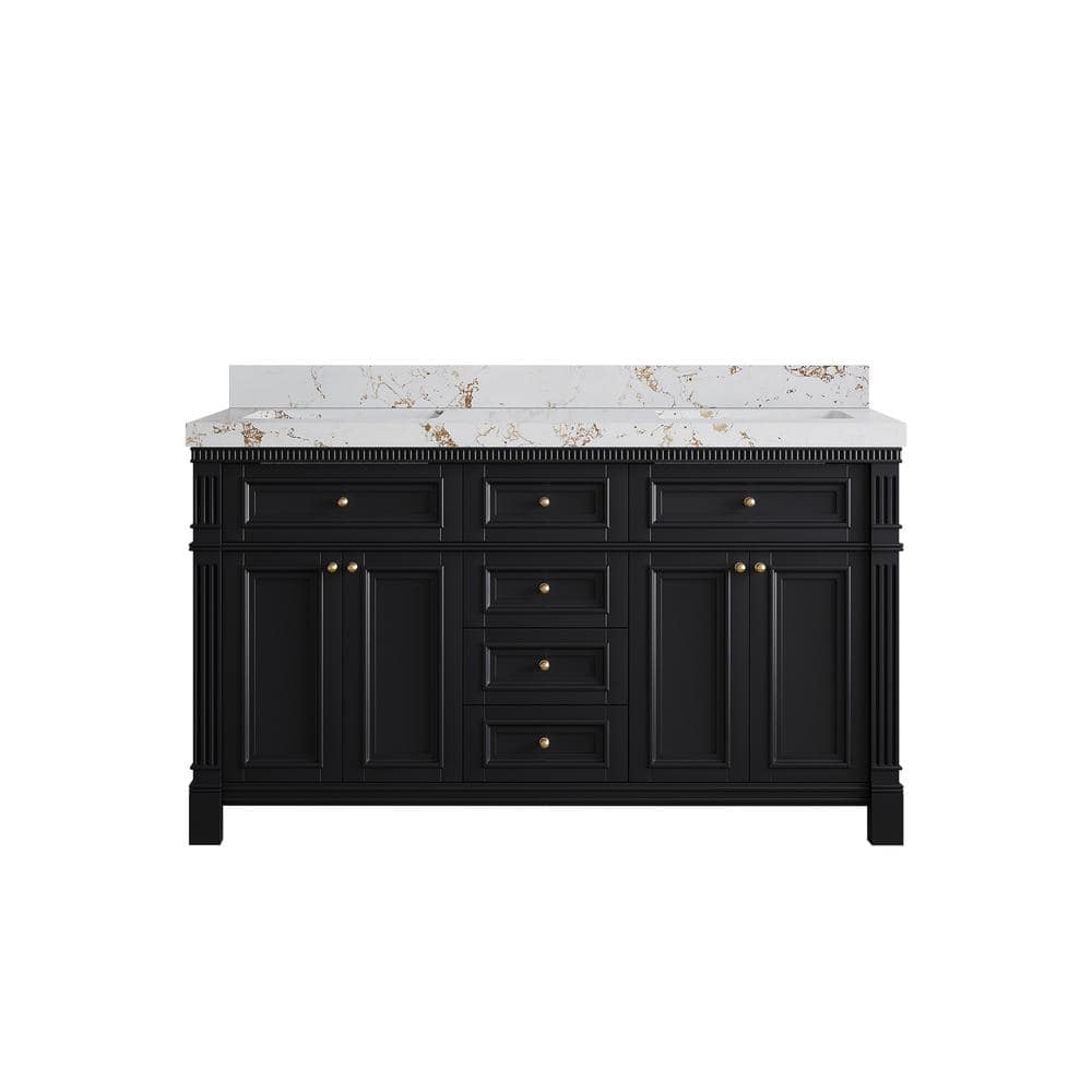 Paris 60 in. W x 22 in. D x 36 in. H Double Sink Bath Vanity in Black with 2 in. Viola Gold qt. Top price history on PriceWatchPro