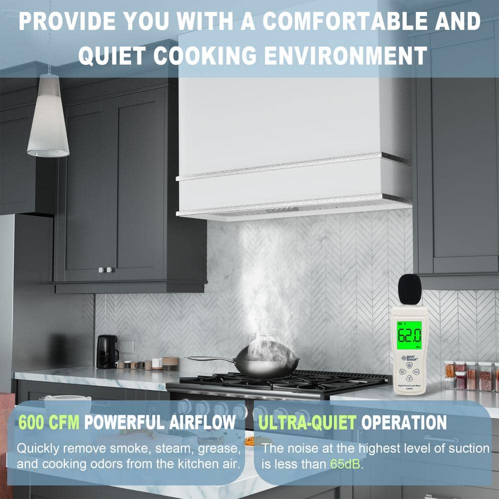 36'' White and Nickel Stainless Steel Wall Mounted Range Hood