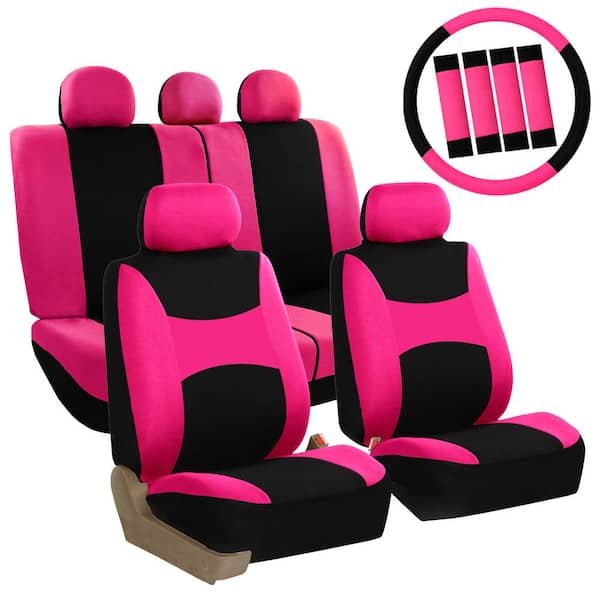 FH Group Light and Breezy Fabric 47 in. x 23 in. x 1 in. Full Set Seat Covers with Steering Wheel Cover and 4-Seat Belt Pads
