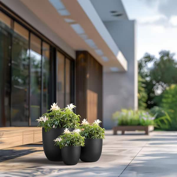 10, 14 in. 18 in. Dia Charcoal Black Large Tall Round Concrete Planter/Garden Plant Pot for Indoor and Outdoor(Set of 3)